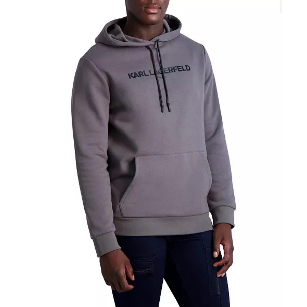 Karl Lagerfeld Paris Gray Mens Pullover Hoodie Sweatshirt,‎ Casual Comfort